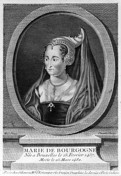 Marie av Burgund (1457 - 1482), datter av Karl den dristige og kone til Maximilian av Østerrike. 1800-talls gravering. av Unknown artist