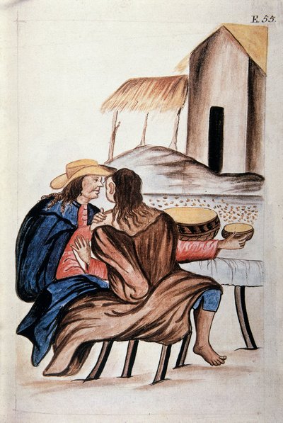 Ekteskapsordning mellom indianere, fra boken "Trujillo del Peru" eller "Códice Martínez Compañón", av Baltazar Martinez Compañón y Bujanda, biskop av Trujillo (1782-1785) av Unknown artist