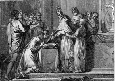 Marriage of Sigebert I (535-575), King of Austrasia and Brunehaut (or Brunehilde, 543-613), 566. Engraving of the 18th century. av Unknown artist