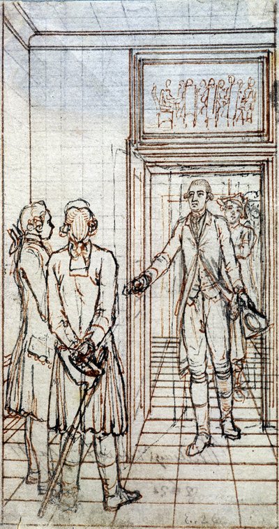 Møte mellom Goethe og Jung Stilling i Strasbourg. 1800-talls tegning. av Unknown artist