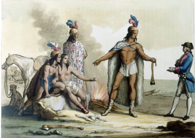 Møte mellom en vestlending med indianerne i Patagonia. av Unknown artist