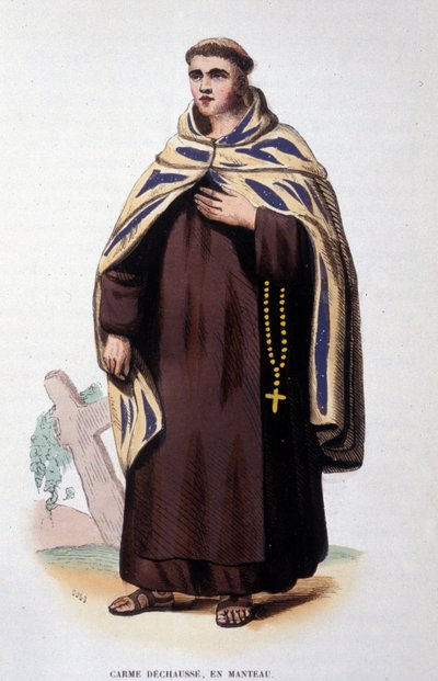 Medlem av Karmelordenen løs (Orden of Our Lady of Mount Carmel). Gravering av 1800-tallet av Unknown artist