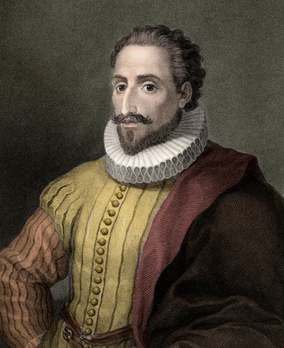 Miguel de Cervantes Saavedra 1547-1616 - gravering - 1800-tallet av Unknown artist