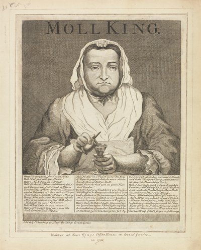 Moll King (Broadside Engraved Portrait of the Notorious Mistress of King's Coffee-House in Covent Garden...) av Unknown artist