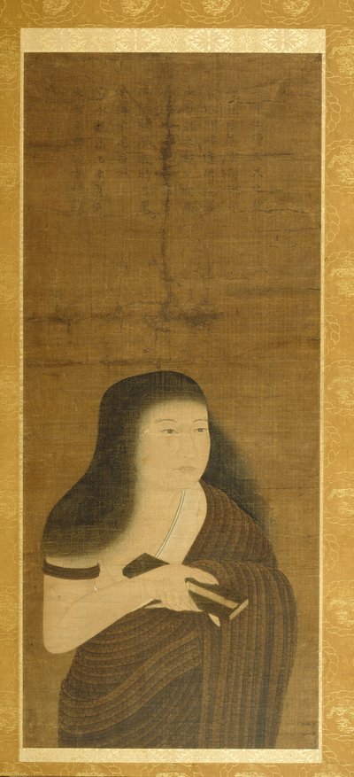 Monju kledd i en kappe av flettet gress (Nawa Monju) av Unknown artist