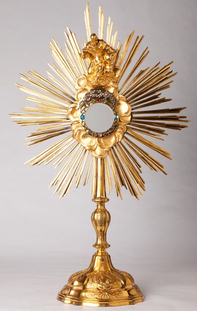 Monstranse. Vermeil, diamanter, falske smykker med statue Gud Faderen (Dieu le Père). 18. århundre. av Unknown artist