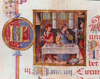 Januar måned: bankettscene. Miniatyr fra Breviary of Hercules (Ercole) I d'Este (1431-1505), hertugen av Ferrara 1400-tallet Modene, Biblioteca Estense av Unknown artist