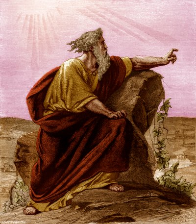 Moses ser på det lovede landet fra Pisga, Nebo-fjellet (trykk) av Unknown artist