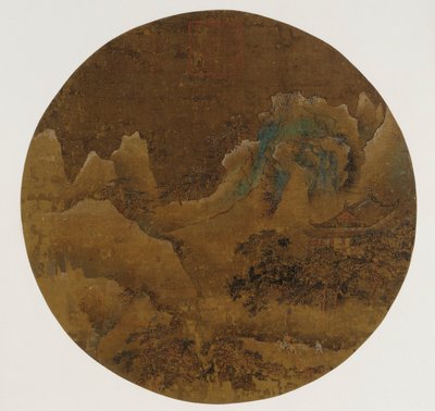 Fjelllandskap: fjellknauser, tempel og furu av Unknown artist