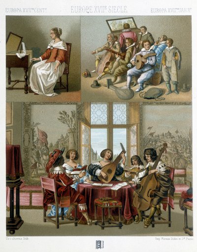Musikk i Europa på 1600-tallet - i "" Le costume historique"" av Racinet av Unknown artist