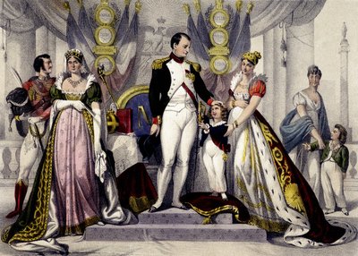 Napoleondynastiet fra 1804 til 1815. Josephine, Napoleon I, konge av Roma, Mary Louise. Gravering av 1800-tallet. av Unknown artist