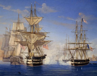 Sjøslag mellom franskmenn og briter av Unknown artist