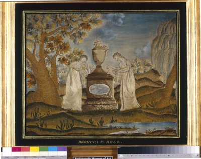 Håndarbeid sørgebilde (silketråder, brodert) av Unknown artist
