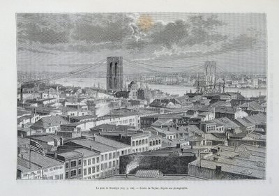New York og Brooklyn Bridge under bygging - i "" The World Tour"", 2. Sem. 1881 av Unknown artist