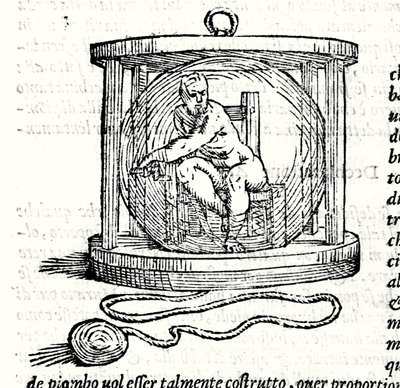 Nicoli Fontanas andre drakt kalt Tartaglia (1499 - 1557). Det sørger for en krystallkule der dykkeren lukker seg. Gravering 1500-tallet. av Unknown artist