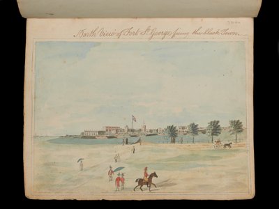 Nordutsikt over Fort St George vendt mot den svarte byen’, ca. 1800 (akvarell) av Unknown artist
