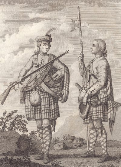Offiser (til venstre) og sersjant for 42nd Highlanders – Black Watch – ca. 1750 (gravering) av Unknown artist