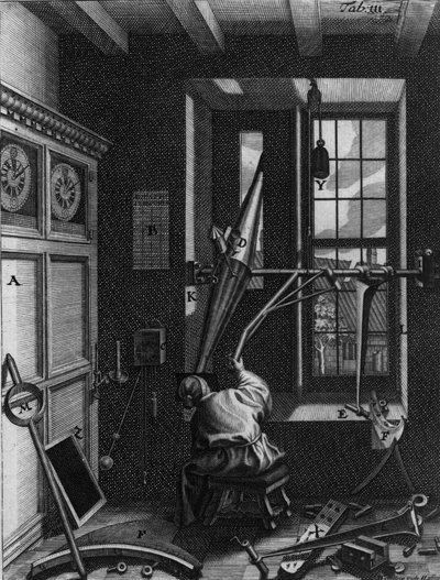 Olaus Romer (Ole), Danish Astronomer (1644-1710) observes the eclipses of Jupiter