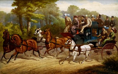 På vei til derbyet. Fiacre og omnibus trukket av hester som skal til et derby av Unknown artist
