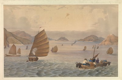 Operasjoner i Canton-elven. Forter og batterier ved Bocca Tigris eller første passasje av Canton-elven; HM dampskip, Vulture kaptein Macdougall passerer batteriene, med det 18. Royal Irish om bord. av Unknown artist