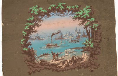 Overdør med havnescene av Unknown artist