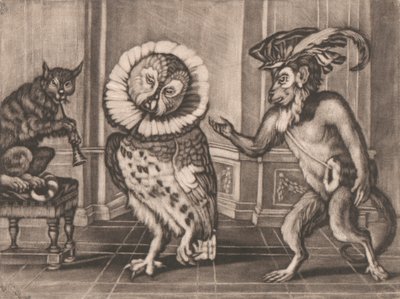 Owl, Monkey and Cat fra Mezzotintoes av Smith, Vol. III av Unknown artist