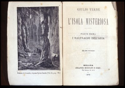 Side av en italiensk utgave av "The Mysterious Island" av Jules Verne. 1878. Milano. av Unknown artist