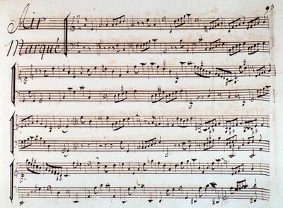 Side med partituret til Castor et Pollux, lyrisk tragedie av Rameau (1737) av Unknown artist