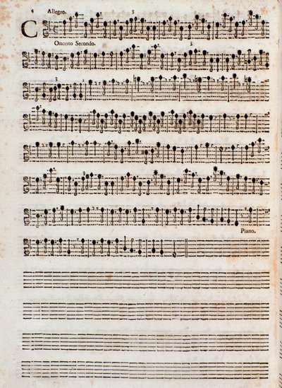 Side med partituret til "" Concerti a cinque, Op. 5"" av Tomaso Albinoni av Unknown artist