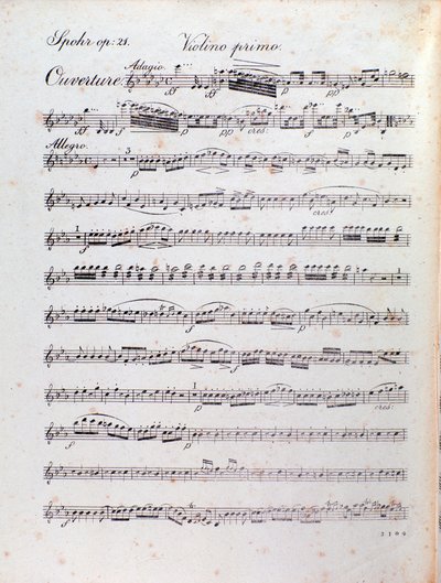 Side med musikalsk partitur av ouvertyren til Alruna av Louis Spohr av Unknown artist