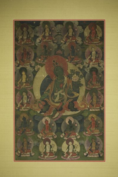 Malet banner (Thangka) av grønn Tara omgitt av tjue manifestasjoner av Unknown artist