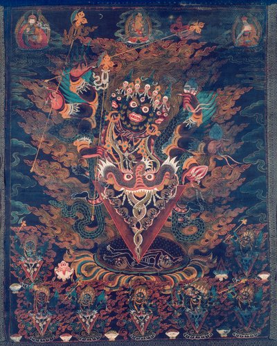 Malet banner (Thangka) med Guru Dragpur, en vred form for Padmasambhava av Unknown artist