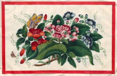 Maleri fem fra illustrert bok om blomster og sommerfugler av Unknown artist