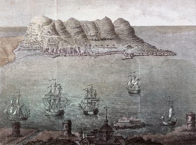 Panoramautsikt over Gibraltar og Detroit. Madrid fra 1800-tallet, nasjonalbiblioteket av Unknown artist