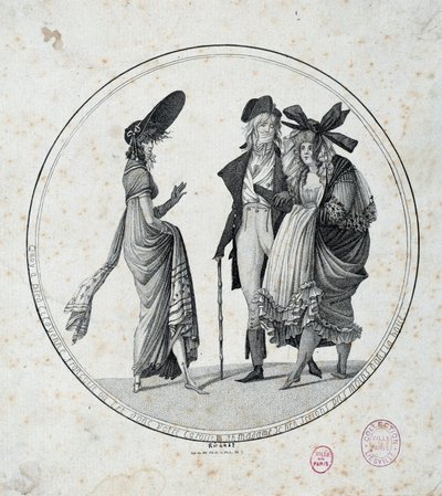 Parisisk mote: "" Amazing and wonderful"" Gravering fra 1795 Paris, Musee Carnavalet av Unknown artist