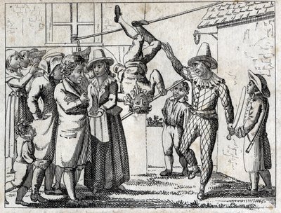 Party in the village: games and disguises. Engraving late 18th century. Private collection. av Unknown artist