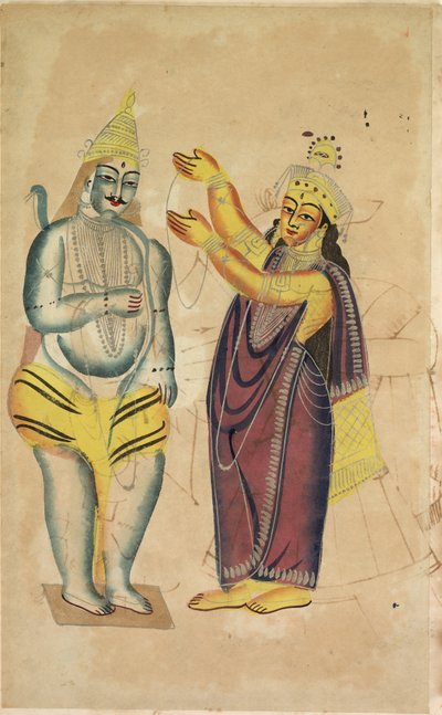 Parvati plasserer en bryllupskrans på Shiva (recto) av Unknown artist