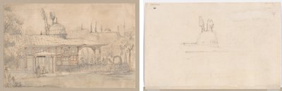 Paviljong nær en moske (recto) Skisse for Paviljong nær en moske (verso) av Unknown artist