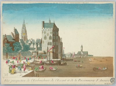 Peep-show, perspektivvisning av munnen av Schelde og Possonry of Antwerpen av Unknown artist