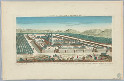 Peep-show, utsikt over byen Richelieu i Poitou bygget av storkardinalhertugen av Richelieu, ved enden av Parteres de Sougid og Superb Chateau de Richelieu de la Conduitte, nr. 147 av Unknown artist