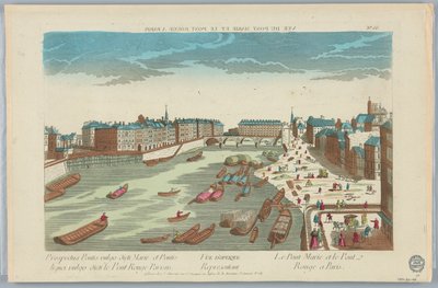 Peep-show, optisk visning som representerer Pont Marie og Pont Rouge i Paris, nr. 66 av Unknown artist