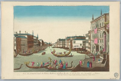 Peep-show, utsikt over Canal Grande, Balbori-palasset, Realto-broen og Condoles Festival i Venezia av Unknown artist