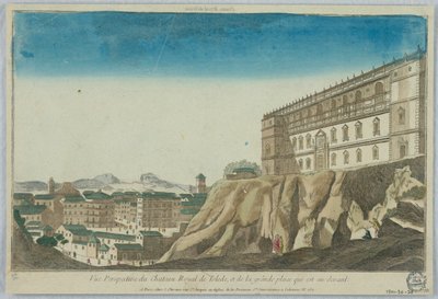 Peep-show, perspektivvisning av det kongelige slottet i Toledo, og det store torget som ligger foran av Unknown artist