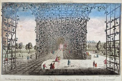 Perspektiv utsikt over den fantastiske vuggen som er i guvernørens hage i Pondicherry (Pondicherry), byen i Øst-India på kysten av Coromandel - gravering av Unknown artist