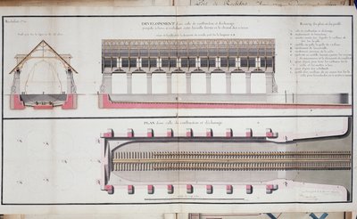 Plan over en bygning og grunnstøting av havnen i Rochefort av Unknown artist