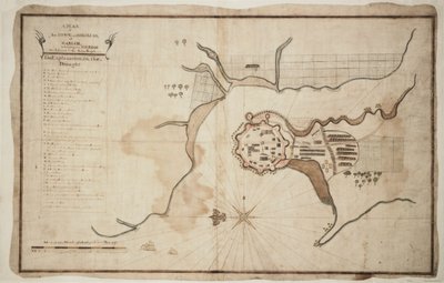 Plan over byen og festningen i Gariah, ca. 1755 (blekk, akvarell) av Unknown artist