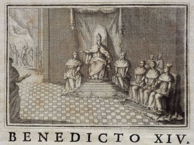 Pave Benedikt XIV (1740-1758) i "" Annals of the Order of Preachers"" av Thomas-Mary Mamachi, Roma av Unknown artist