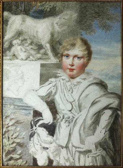 ""Portrett av prins Napoleon Francois Bonaparte (1811-1832) Som et barn"" Portrett av kongen av Roma Napoleon II, hertug av Reichstadt (1811-1832) sønn av keiser Napoleon I (1769-1821) - Anonym akvarell rundt omkring Podstanitsky samling av Unknown artist
