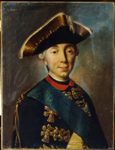 Portrett av tsaren Peter III av Russland (1728-1762) (Portrett av tsaren Peter II av Russland). Peter II Fiodorovitch, eller også Charles Peter Ulrich, hertug av Holstein Gottorp, første hersker over Holstein Gottorp-grenen, som senere tok på seg navnet Ro av Unknown artist