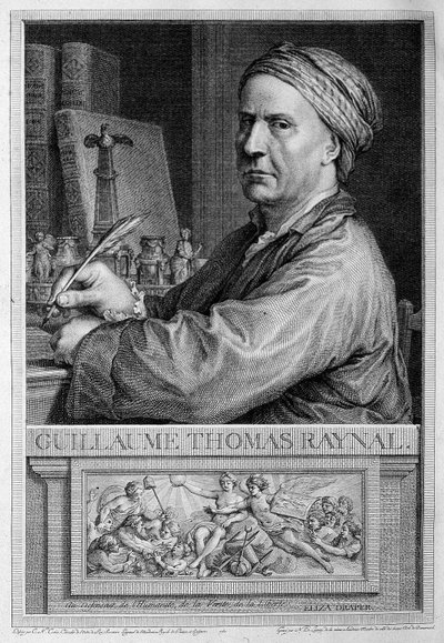 Frontispice-portrett av Raynal - i "" Philosophical and Political History of European Settlements and Trade in the Two Indexes"" av Guillaume Thomas Raynal. av Unknown artist